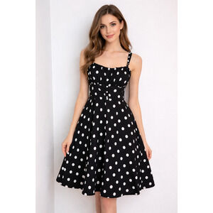 Lucy in the Sky Black Polkadot Fit Flare Dress 1950 Style Rockabilly Sz 12